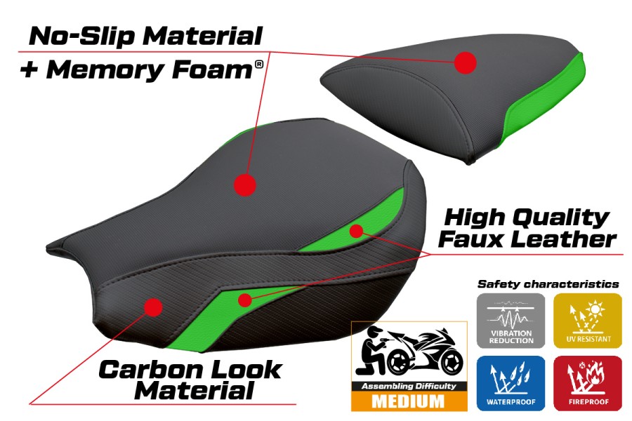 Funda de asiento compatible - Kawasaki Ninja ZX 10 R 2006-2007 - mod Goku Comfort System