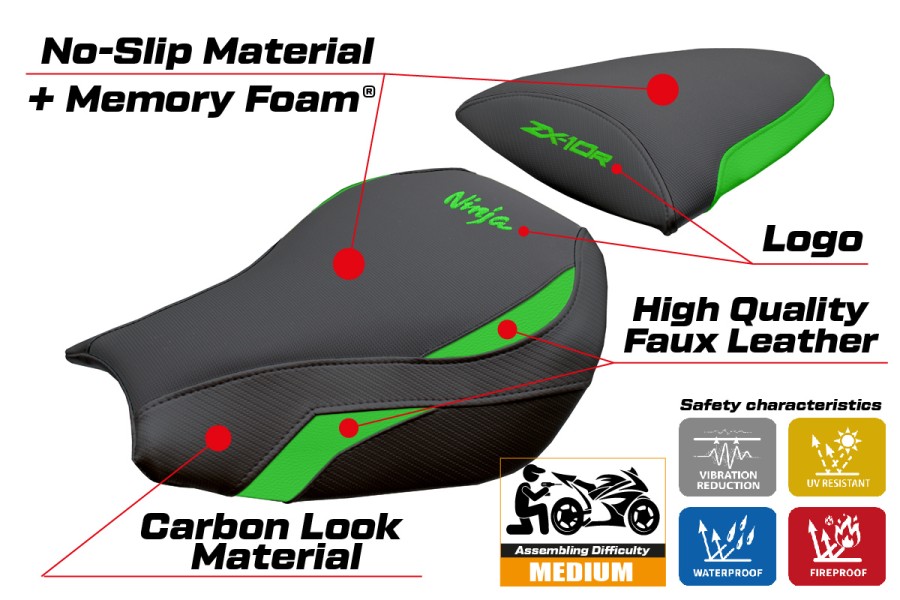Funda de asiento compatible - Kawasaki Ninja ZX 10 R 2006-2007 - mod Goku Comfort System