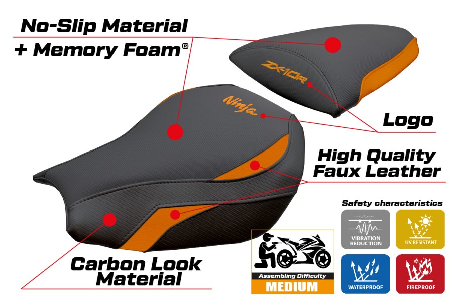 Funda de asiento compatible - Kawasaki Ninja ZX 10 R 2006-2007 - mod Goku Comfort System