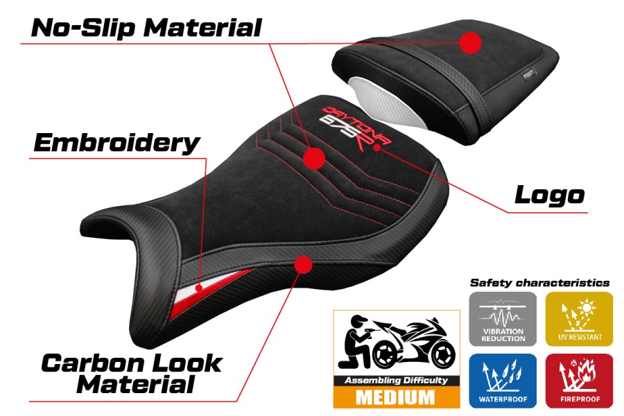 Funda de asiento compatible - Triumph Daytona 675R 2006-2012 - mod Ripley Velvet