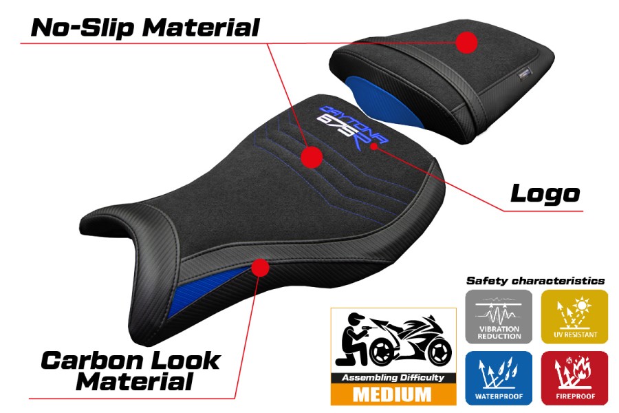Rivestimento sella compatibile - Triumph Daytona 675R 2006-2012 - mod Ripley Ultragrip