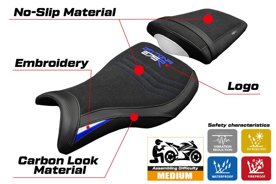 Funda de asiento compatible - Triumph Daytona 675R 2006-2012 - mod Ripley Ultragrip