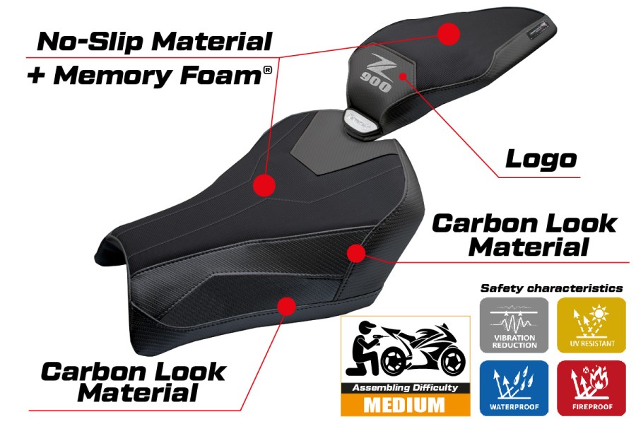 Housse de selle compatible - Kawasaki Z 900 2025-2026 - mod Uchiko Comfort System