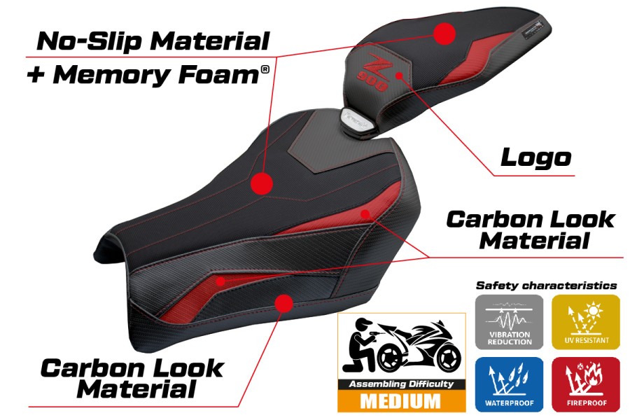 Funda de asiento compatible - Kawasaki Z 900 2025-2026 - mod Uchiko Comfort System