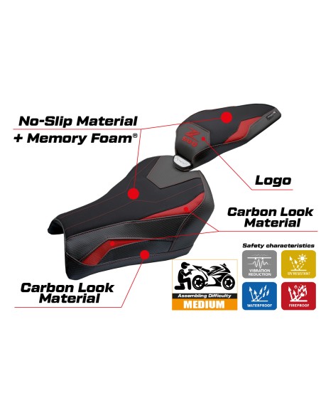 Housse de selle compatible - Kawasaki Z 900 2025 - mod Uchiko Comfort System