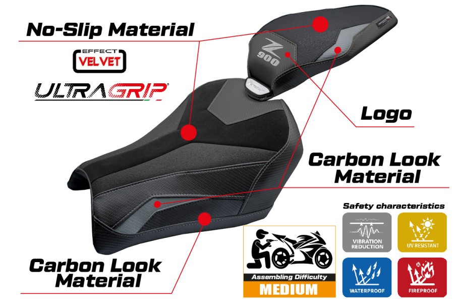Housse de selle compatible - Kawasaki Z 900 2025-2026 - mod Uchiko Velvet Ultragrip