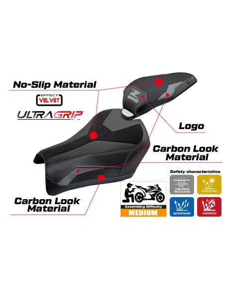 Housse de selle compatible - Kawasaki Z 900 2025 - mod Uchiko Velvet Ultragrip