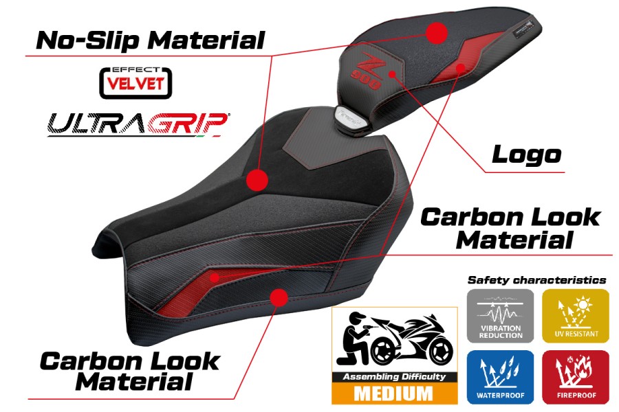 Funda de asiento compatible - Kawasaki Z 900 2025-2026 - mod Uchiko Velvet Ultragrip