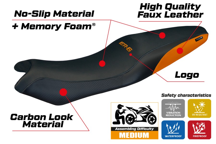 Housse de selle compatible - Kawasaki ER-6N / ER-6F 2005-2011 - mod London Comfort System