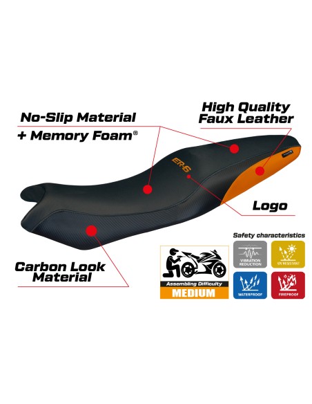 Housse de selle compatible - Kawasaki ER-6N / ER-6F 2005-2011 - mod London Comfort System