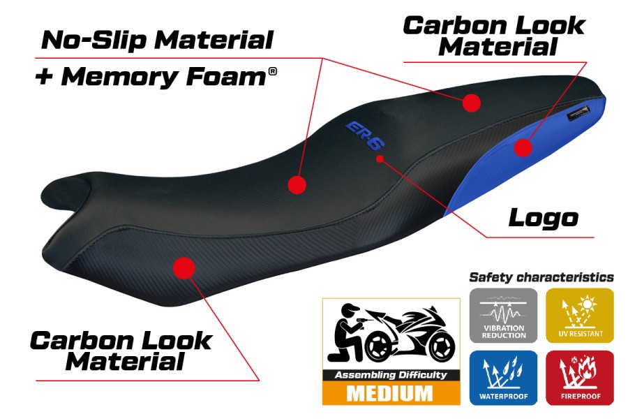 Rivestimento sella compatibile - Kawasaki ER-6N / ER-6F 2005-2011 - mod London Comfort System