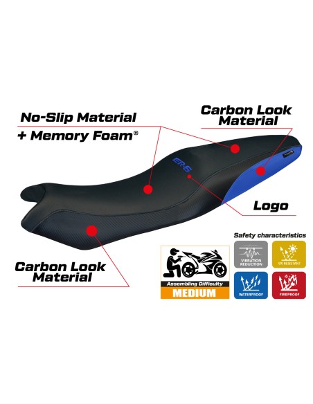 Seat cover compatible - Kawasaki ER-6N / ER-6F 2005-2011 - mod London Comfort System
