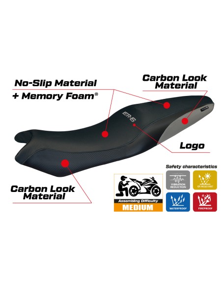 Funda de asiento compatible - Kawasaki ER-6N / ER-6F 2005-2011 - mod London Comfort System