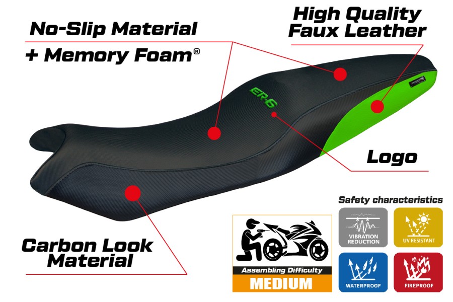 Rivestimento sella compatibile - Kawasaki ER-6N / ER-6F 2005-2011 - mod London Comfort System