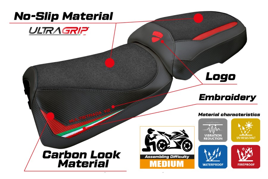Housse de selle compatible - Ducati Multistrada V2 2025-2026 - mod Aura Ultragrip
