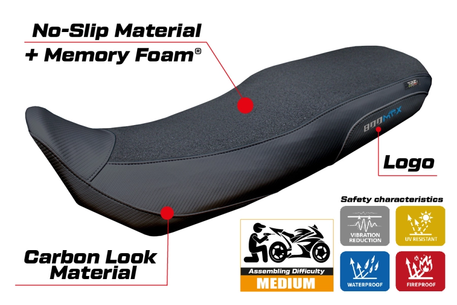 Housse de selle compatible - CF Moto 800 MT-X 2025-2026 - mod Poulx Ultragrip Comfort System