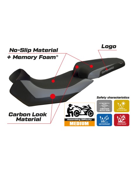 Housse de selle compatible - Aprilia Caponord 1200 2013 - 2017 - mod Nuoro 2 Comfort System