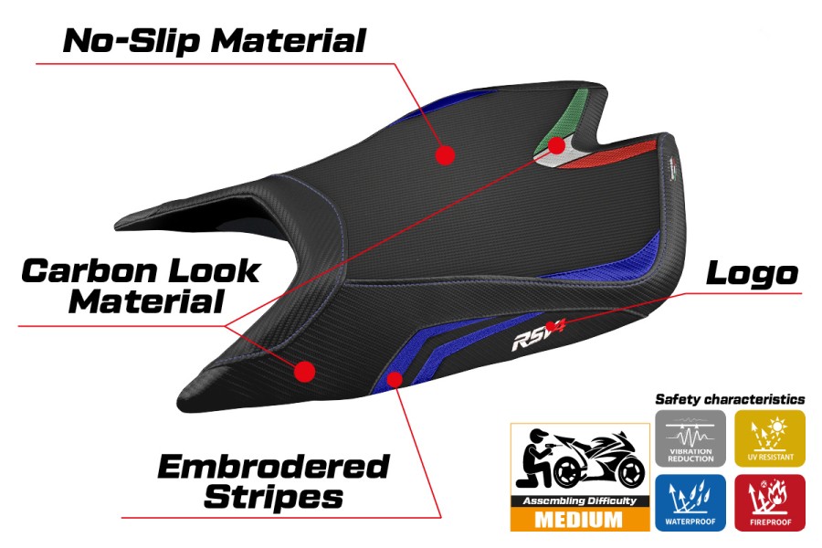 Funda de asiento compatible - Aprilia RSV4 2021-2026 - mod Leon Special Color