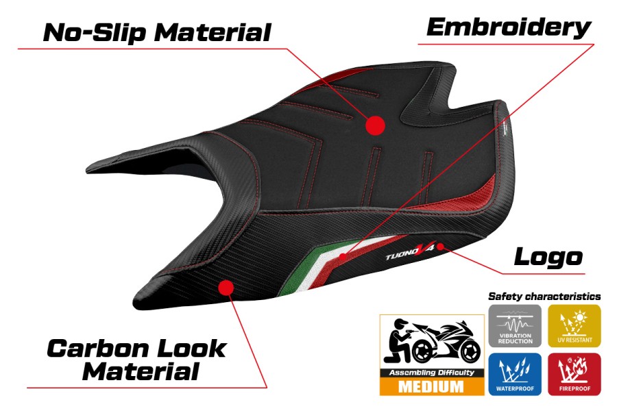 Housse de selle compatible - Aprilia Tuono V4 Factory 2021-2026 - mod Nashua Special Color Ultragrip