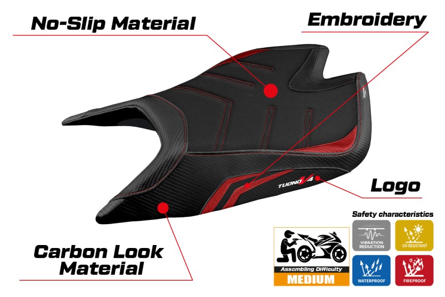 Funda de asiento compatible - Aprilia Tuono V4 Factory 2021-2026 - mod Nashua Special Color Ultragrip