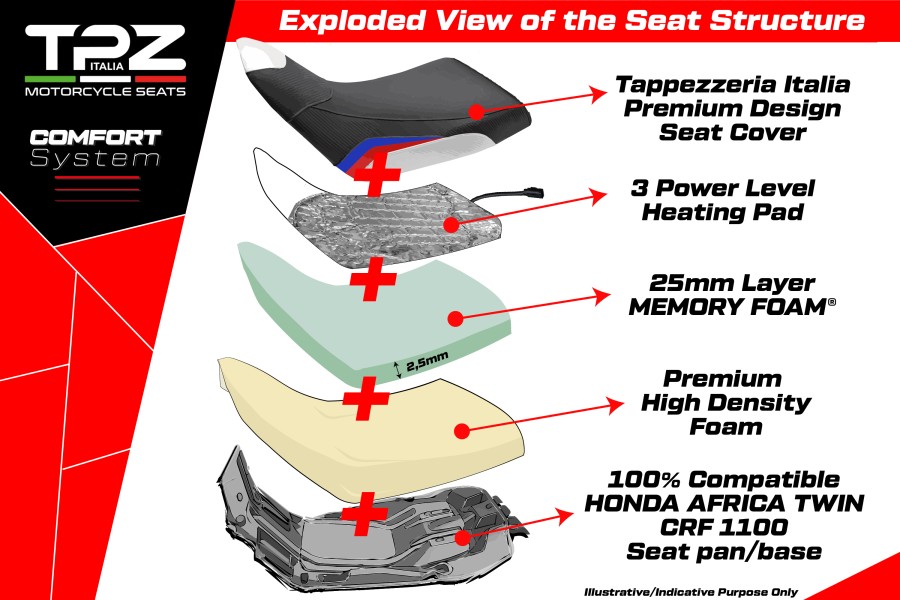 Complete seat compatible - Honda Africa Twin 1100 2020-2026 - mod Asmara Heating Comfort System - Standard