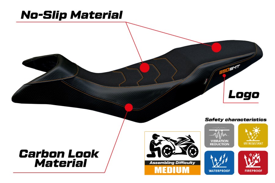 Rivestimento sella compatibile - KTM 890 SMT 2023-2026 - mod Karma Ultragrip