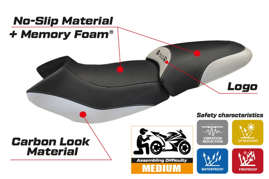 Housse de selle compatible - BMW R 1150 R 2000-2007 - mod Massimo Carbon Color Comfort System
