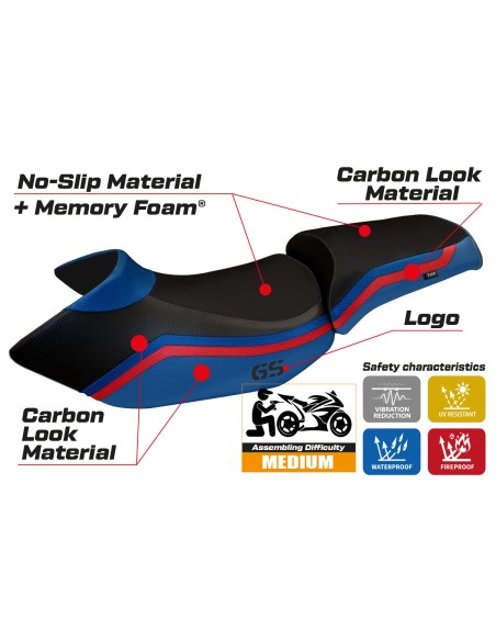 Seat cover compatible BMW R 1200 GS (05-12) Lione 1 comfort system model