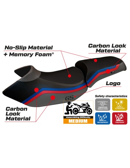 Seat cover compatible BMW R 1200 GS (05-12) Lione 1 comfort system model