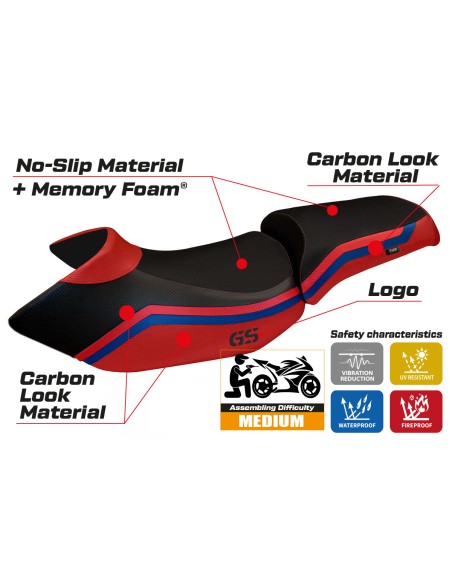 Seat cover compatible BMW R 1200 GS (05-12) Lione 1 comfort system model