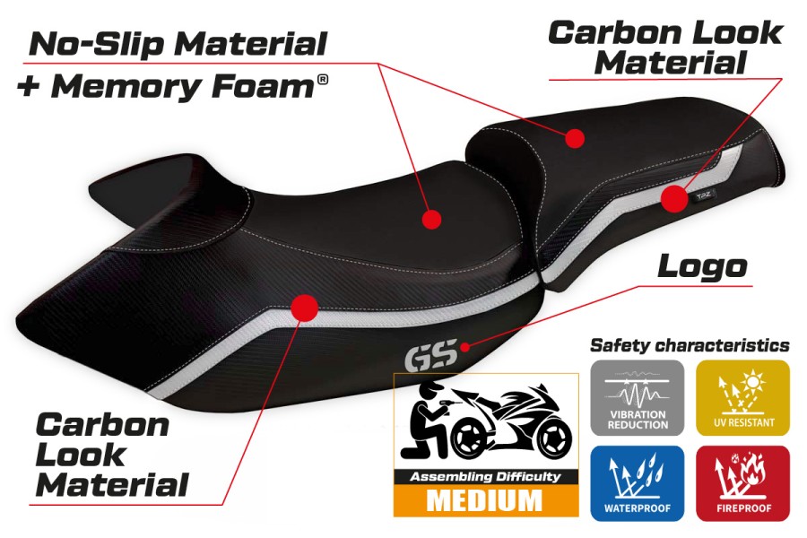 Rivestimento sella compatibile BMW R 1200 GS (05-12) modello Lione 4 comfort system