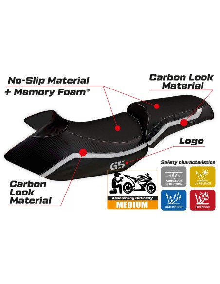 Funda de asiento compatible BMW R 1200 GS (05-12) modelo Lione 4 comfort system