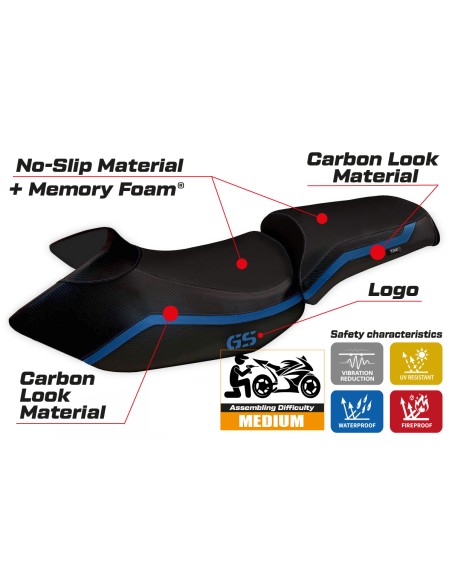 Funda de asiento compatible BMW R 1200 GS (05-12) modelo Lione 4 comfort system