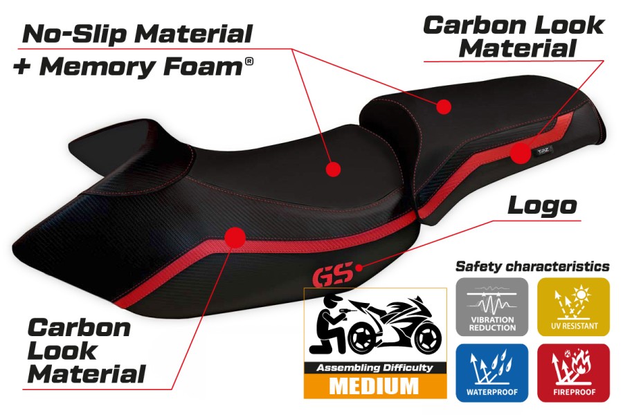 Funda de asiento compatible BMW R 1200 GS (05-12) modelo Lione 4 comfort system