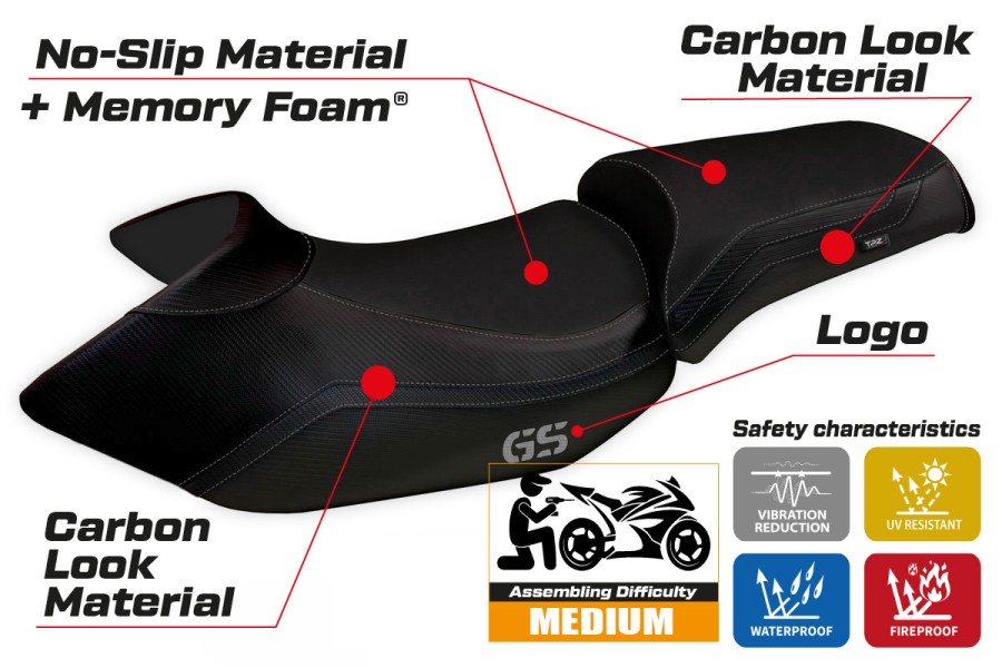 Housse de selle compatible BMW R 1200 GS (05-12) modèle Lione 4 comfort system