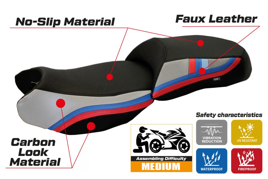 Funda de asiento compatible con BMW R 1200 GS (13-18) Modelo exclusivo de aniversario