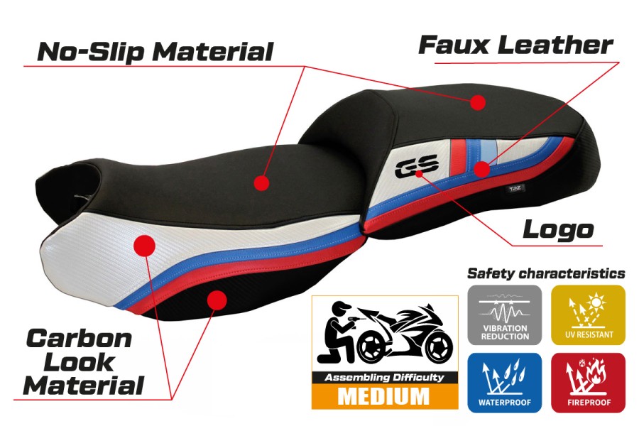 Housse de selle compatible BMW R 1200 GS (13-18) modèle exclusive Anniversary