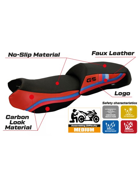 Funda de asiento compatible con BMW R 1200 GS (13-18) Modelo exclusivo de aniversario