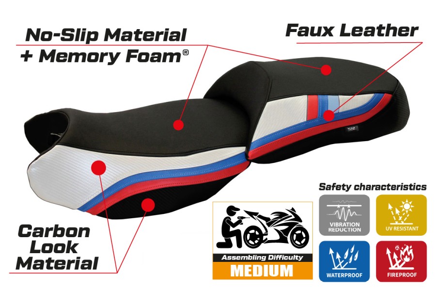 Housse de selle compatible BMW R 1200 GS (13-18) modèle Exclusive Anniversary comfort system