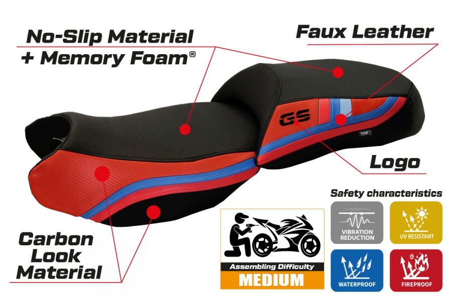 Funda de asiento compatible BMW R 1200 GS (13-18) modelo Exclusive Anniversary comfort system