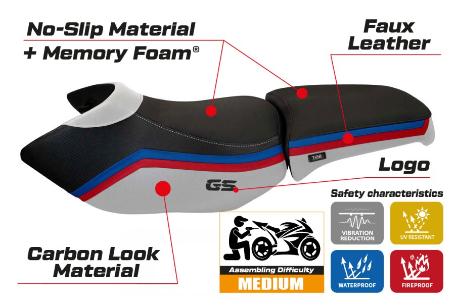 Housse de selle compatible BMW R 1200 GS Adventure (06-12) modèle Ionia 1 comfort system