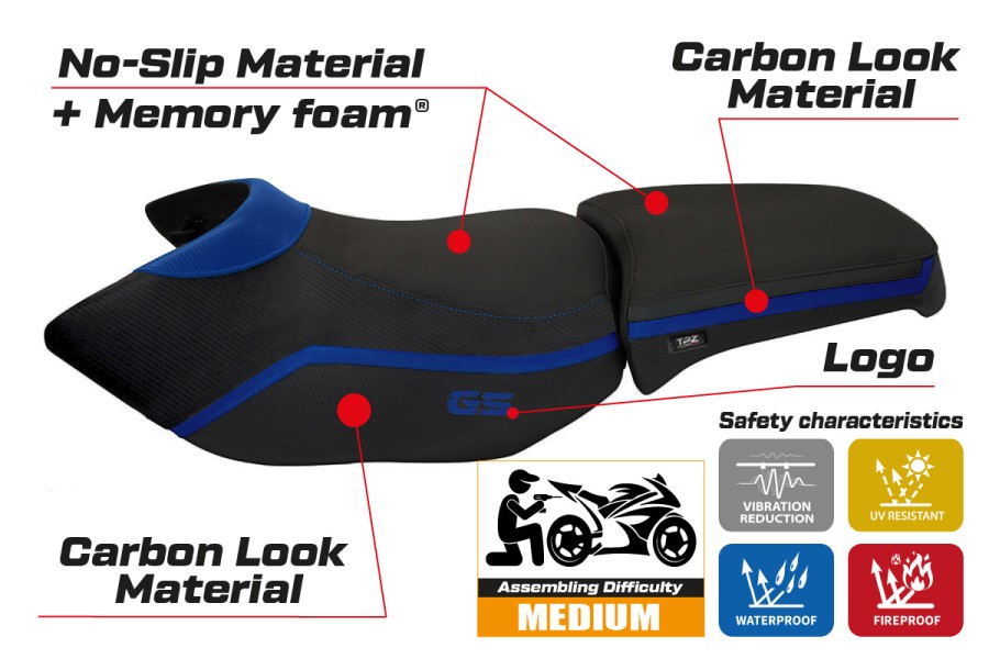 Housse de selle compatible BMW R 1200 GS Adventure (06-12) modèle Ionia 4 comfort system
