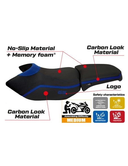 Funda de asiento compatible BMW R 1200 GS Adventure (06-12) modelo Ionia 4 comfort system