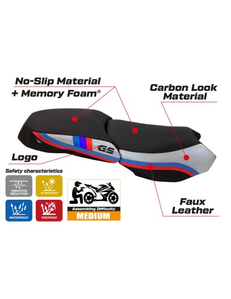 Housse de selle compatible BMW R 1200 GS Adventure (13-18) modèle Exclusive Anniversary comfort system