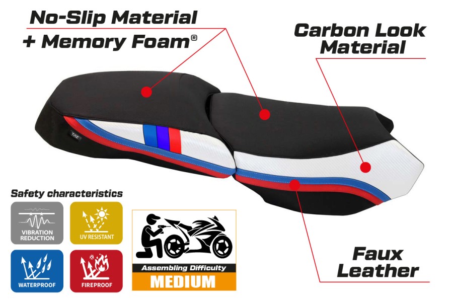 Funda de asiento compatible BMW R 1200 GS Adventure (13-18) modelo exclusive anniversary comfort system