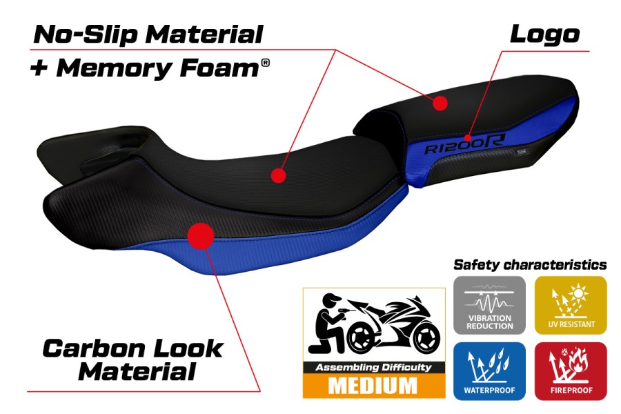 Funda de asiento compatible BMW R 1200 R (15-18) modelo Aurelia Color comfort system
