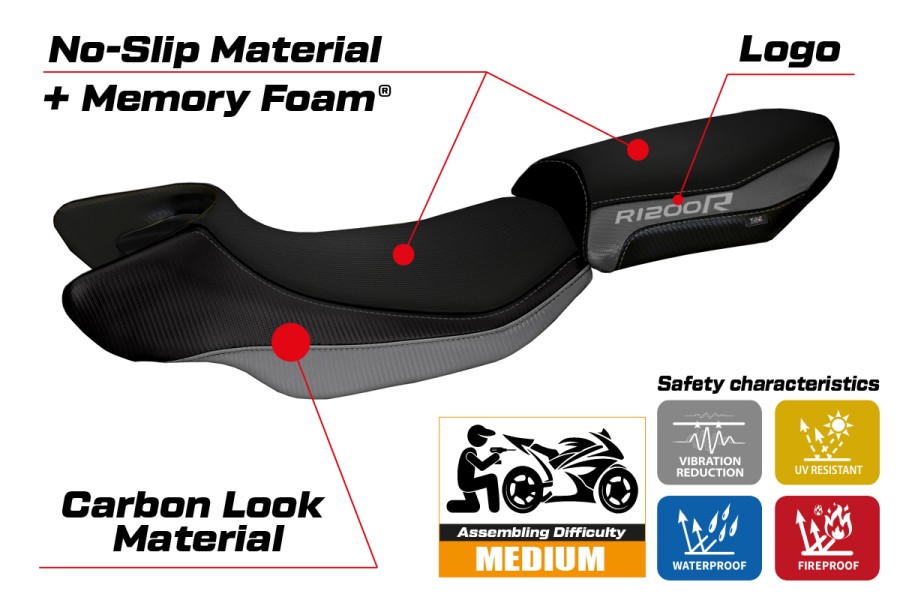Housse de selle compatible BMW R 1200 R (15-18) modèle Aurelia Color comfort system