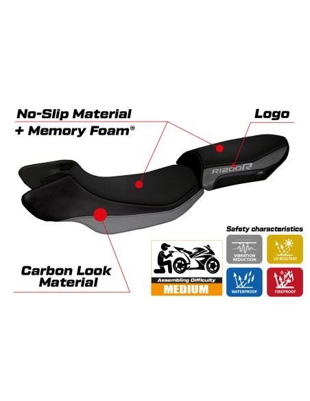 Funda de asiento compatible BMW R 1200 R (15-18) modelo Aurelia Color comfort system