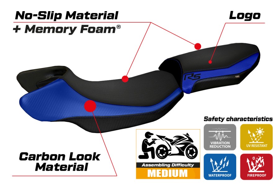 Seat cover compatible - BMW R 1200 RS 2015 - 2019 - mod Aurelia Color RS Comfort System