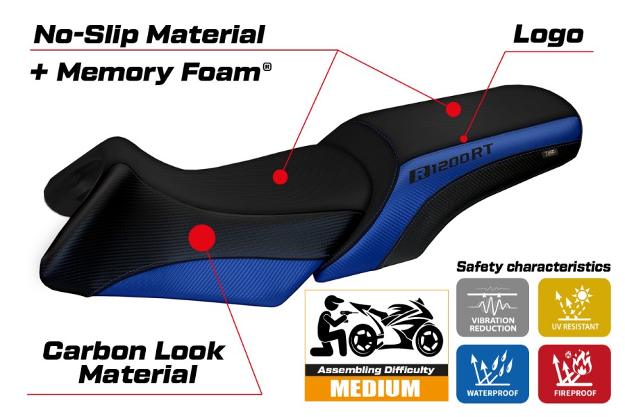 Funda de asiento compatible BMW R 1200 RT (06-13) modelo Roberto comfort system